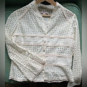 Intuitions eyelet lace button up shirt with crochet lace trim sz 10